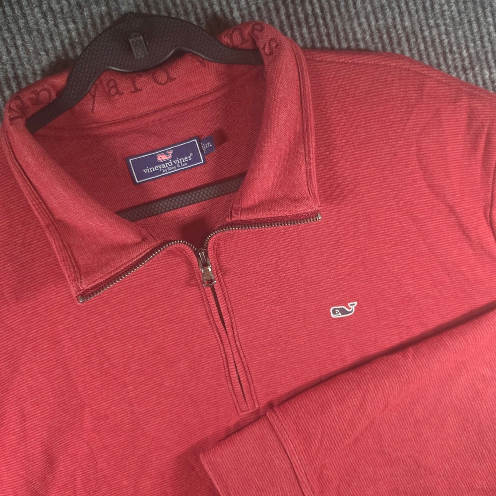 Vineyard Vines Pullover Men XXL Red Excellent Ribbed Quarter Zip Whale Logo